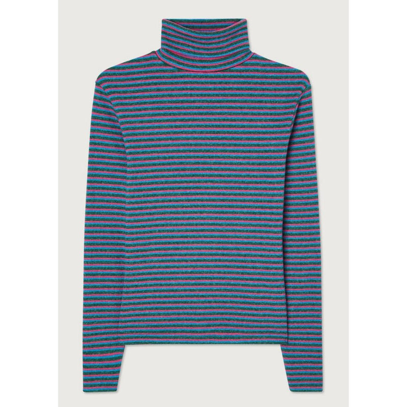 Camiseta Cuello Alto A Rayas - Rayas Tricolores - Mujer
