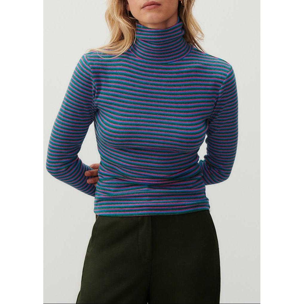 Camiseta Cuello Vuelto a Rayas - Rayas Tricolores - Mujer