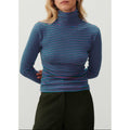 Camiseta Cuello Vuelto a Rayas - Rayas Tricolores - Mujer