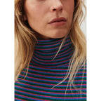 Camiseta Cuello Vuelto a Rayas - Rayas Tricolores - Mujer
