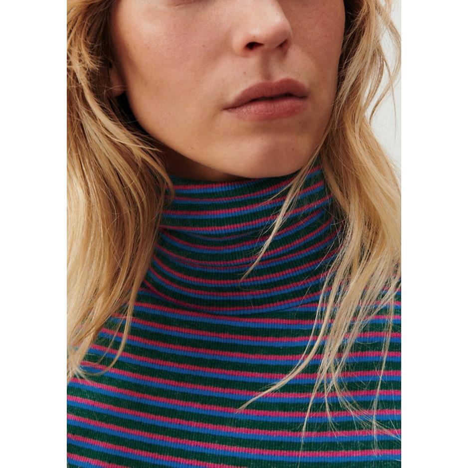 Camiseta Cuello Vuelto a Rayas - Rayas Tricolores - Mujer
