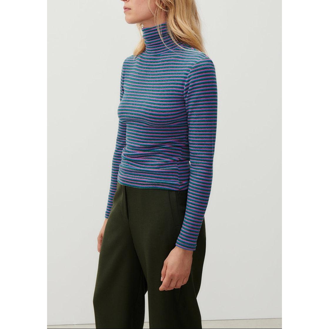 Camiseta Cuello Vuelto a Rayas - Rayas Tricolores - Mujer