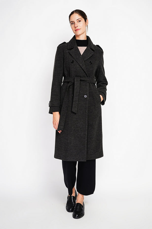 Manteau Long Ceinturé – Loup – Femme