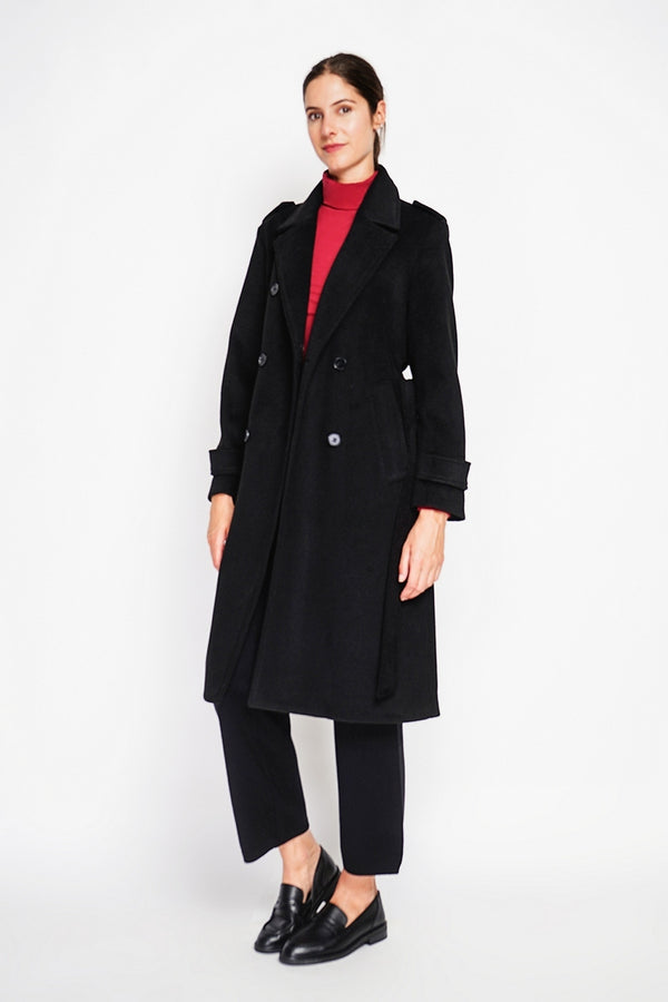 Manteau Long Ceinturé – Noir – Femme