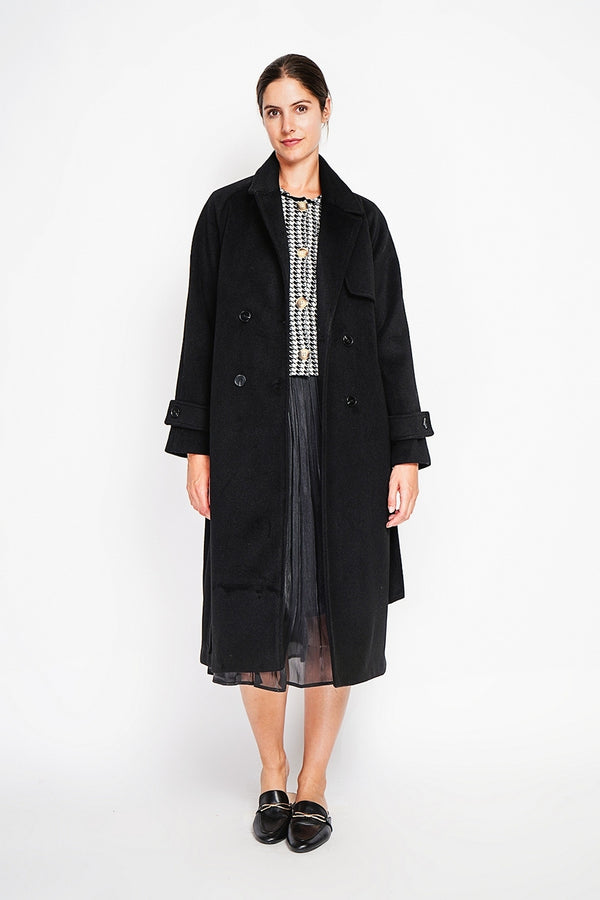 Manteau Long Oversize Croisé – Noir – Femme