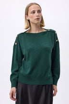 Pull Col Rond Boutons Dorés F Aspen - Vert Bouteille - Femme