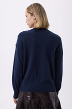 Druiwentrui met Ronde Hals en Gouden Knopen F Aspen - Marineblauw - Dames