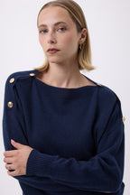 Druiwentrui met Ronde Hals en Gouden Knopen F Aspen - Marineblauw - Dames