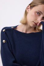 Druiwentrui met Ronde Hals en Gouden Knopen F Aspen - Marineblauw - Dames