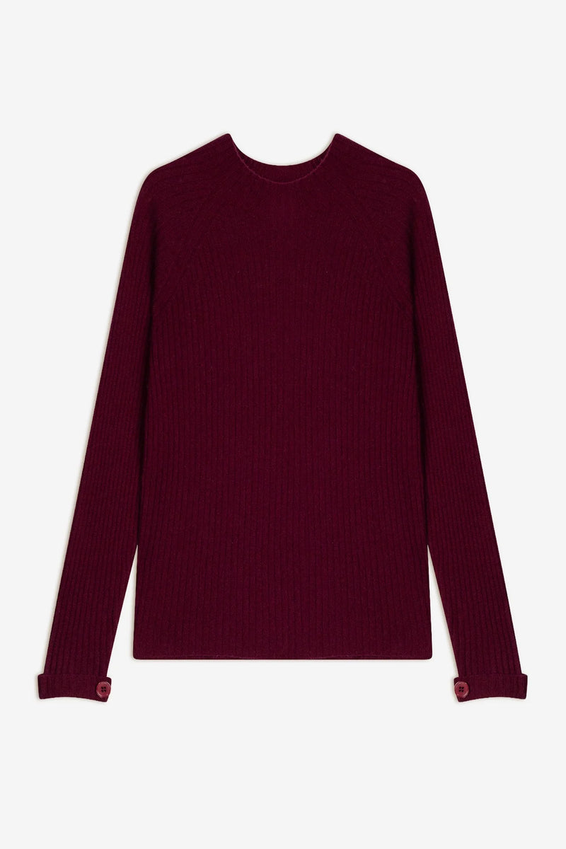 Pull Col Montant Boutons Poignets - Assia - Bordeaux