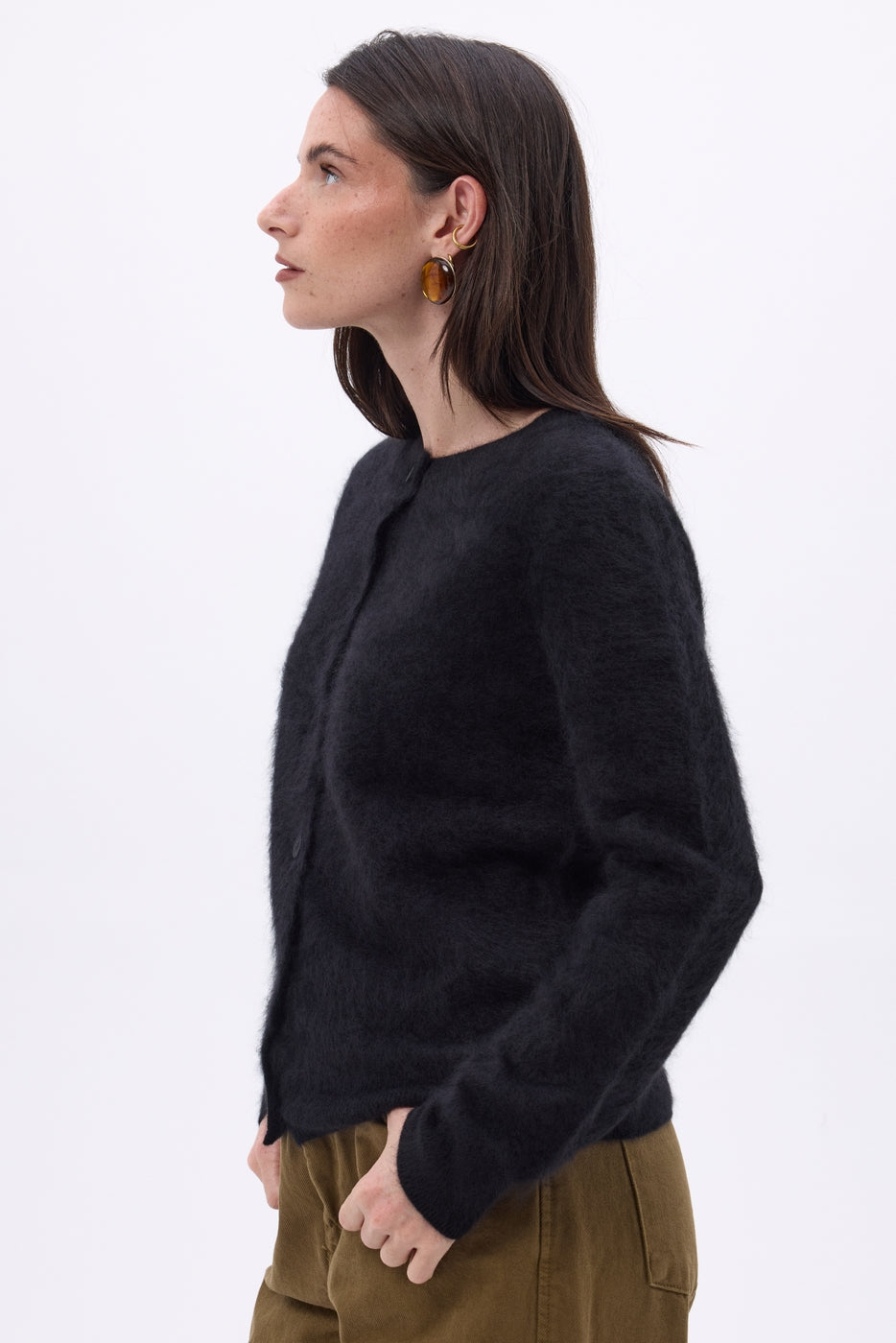 Atlas Crew-Neck Cardigan – Brushed Cashmere - Black - Women