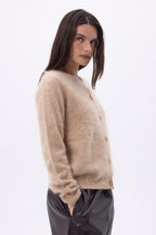 Round Neck Cardigan – Brushed Cashmere Atlas - Cream Beige - Women