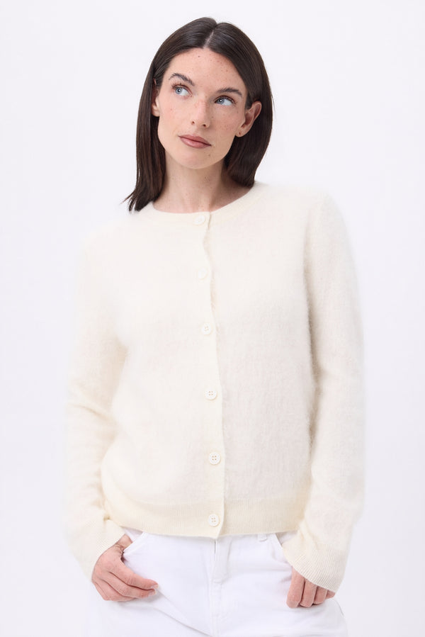 Cárdigan cuello redondo – Cachemira cepillada Atlas - Blanco roto - Mujer - 100% Cachemira cepillada