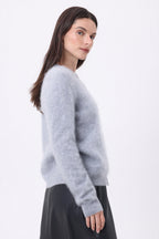 Atlas Round Neck Cardigan – Brushed Cashmere - Light Grey - Women