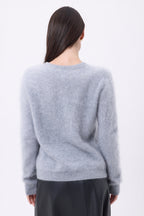 Atlas Round Neck Cardigan – Brushed Cashmere - Light Grey - Women