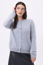 Atlas Round Neck Cardigan – Brushed Cashmere - Light Grey - Women