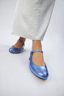 Mary Janes Emilia - Cuir Métallisé Bleu
