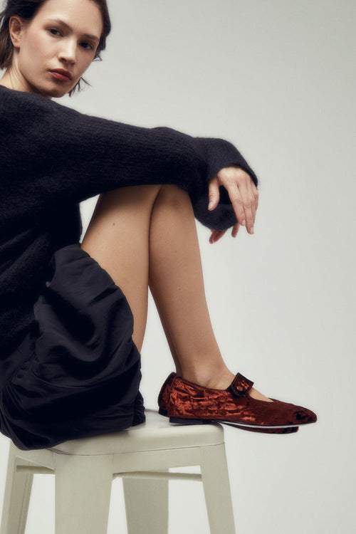 Mary Janes Greta - Velours Chocolat