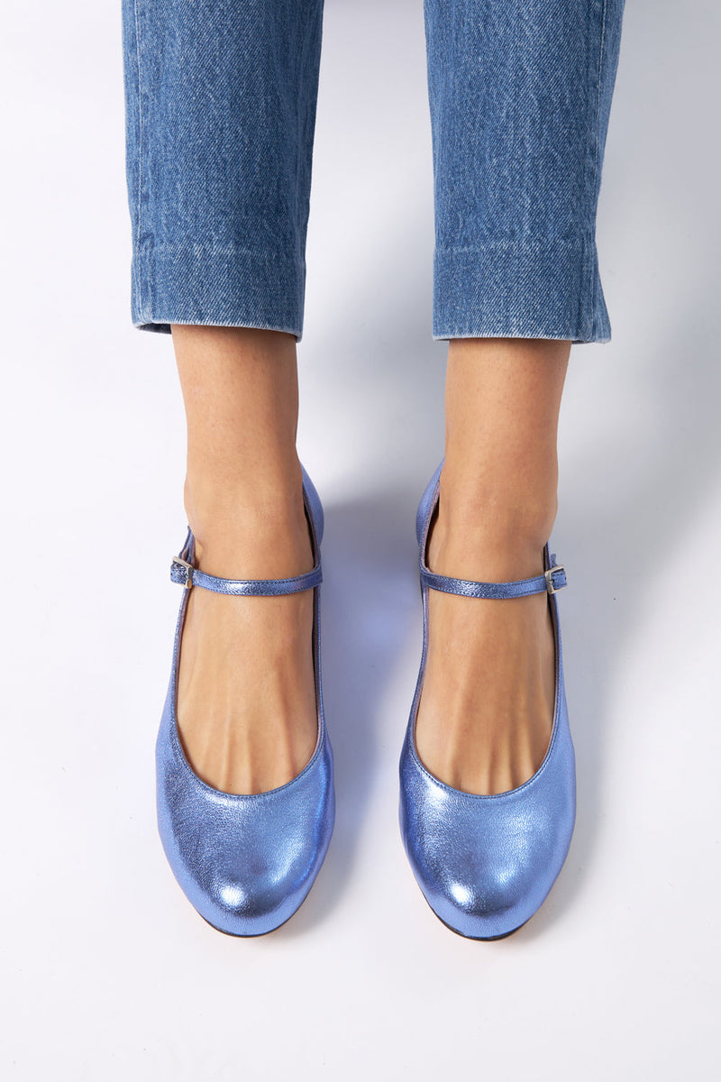 Mary Janes Emilia - Cuir Métallisé Bleu