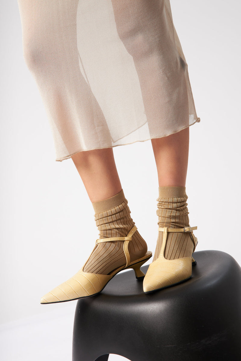 Escarpins Camila - Cuir Effet Croco Vanille