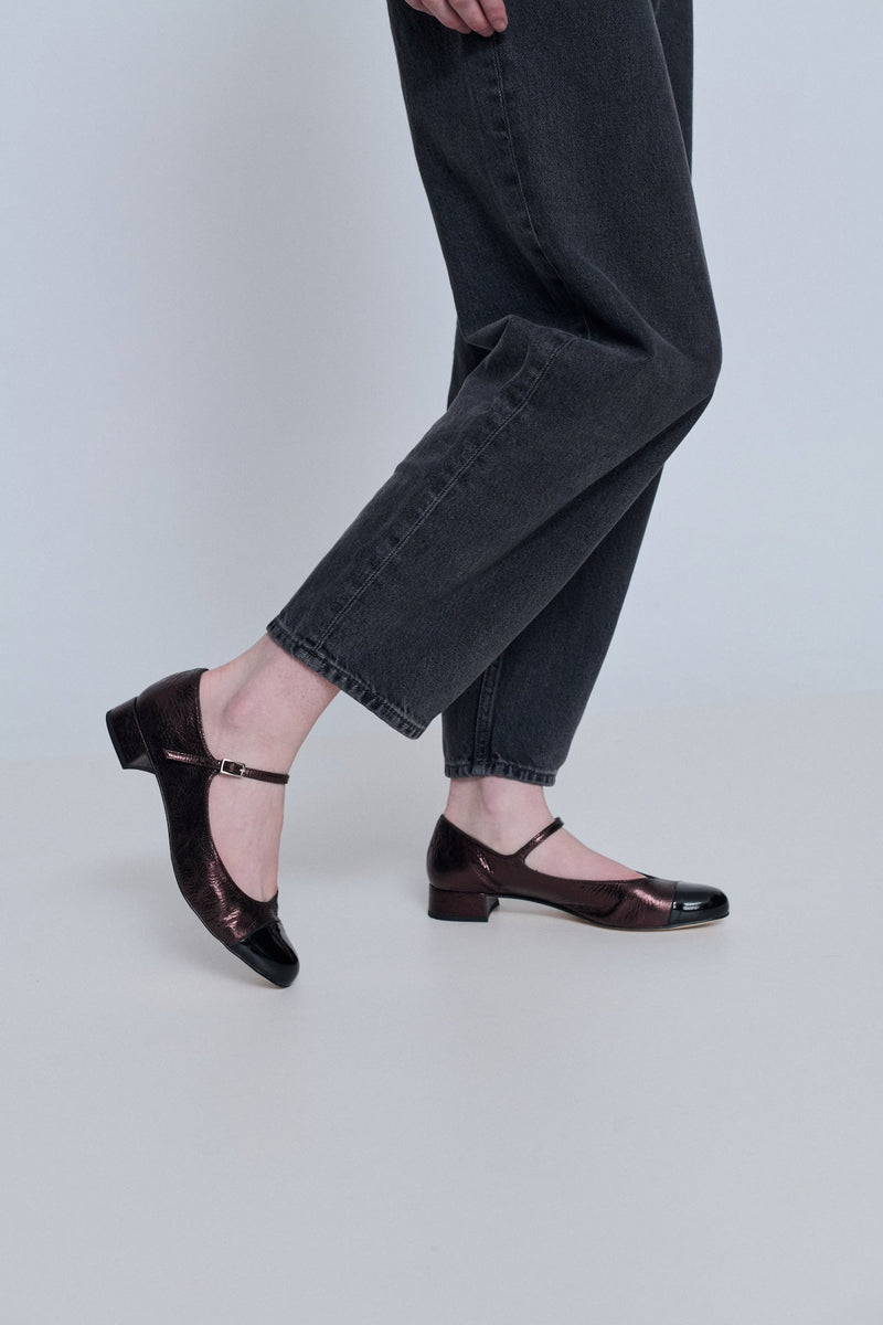 Mary Janes Lola - Cuir Métallisé Couleur Chocolat