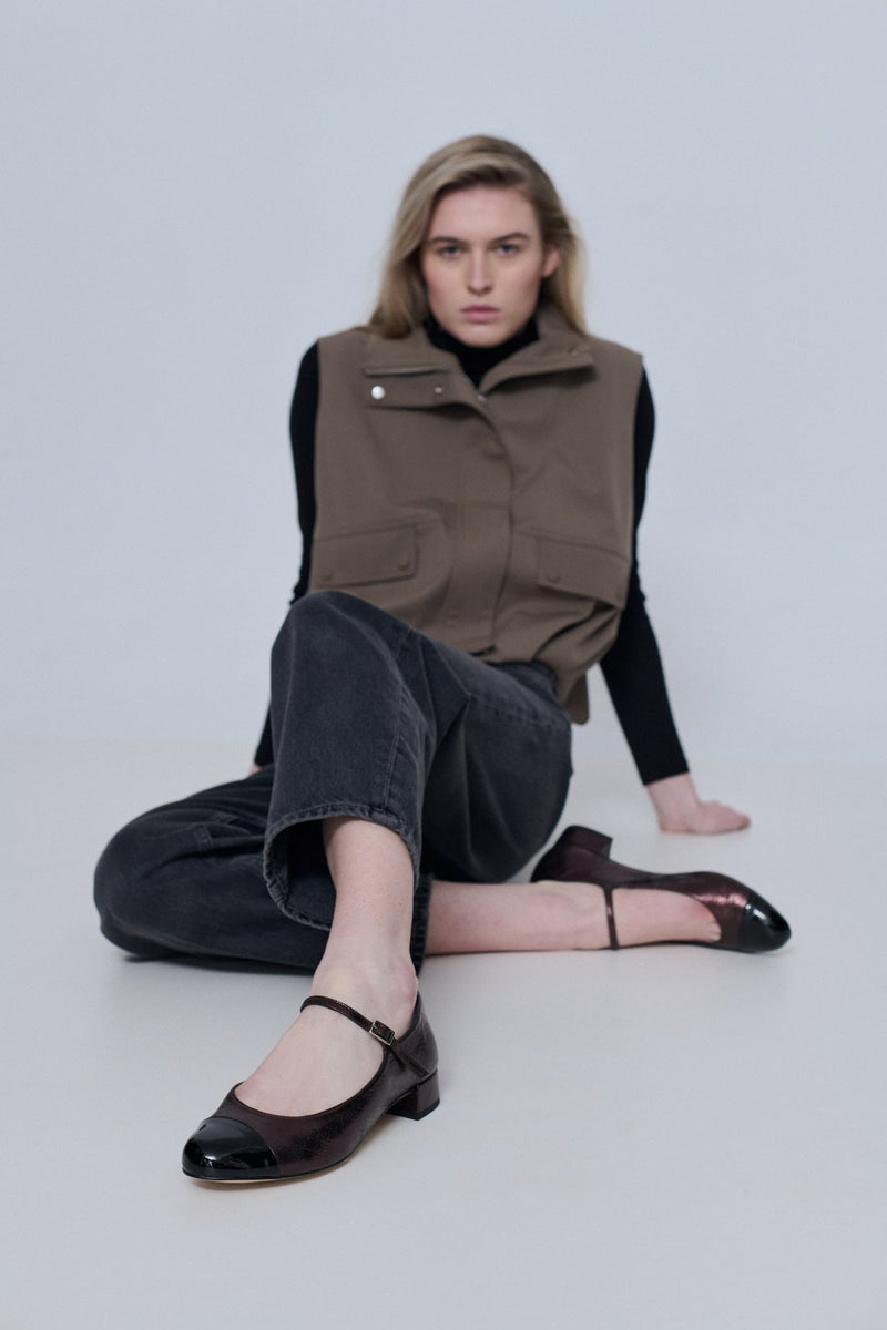 Mary Janes Lola - Cuir Métallisé Couleur Chocolat