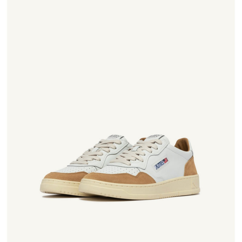 Autry Medalist Low Sneakers In White Leather And Copper Suede