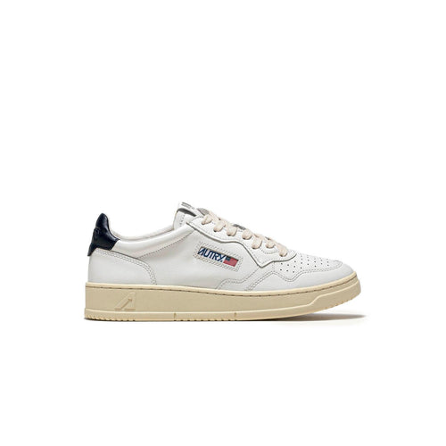 Autry Medalist Leather Low White Dark Blue - Blanc