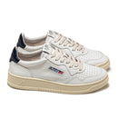 Autry Medalist Leather Low White Dark Blue - Blanc
