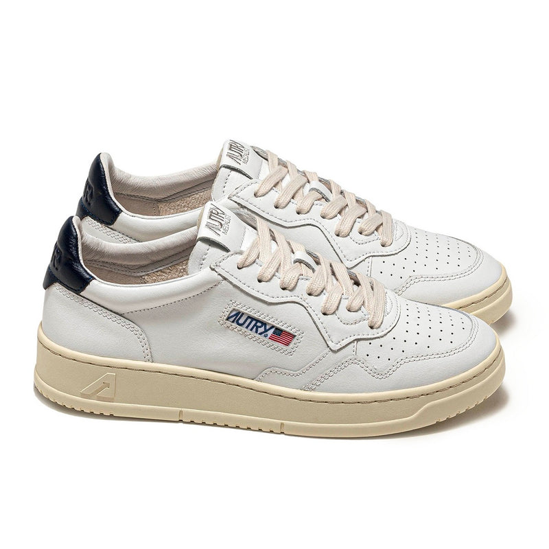 Autry Medalist Leather Low White Dark Blue - Blanc