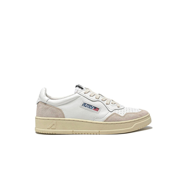 Autry Medalist Leather Low White Beige Suede - Blanc