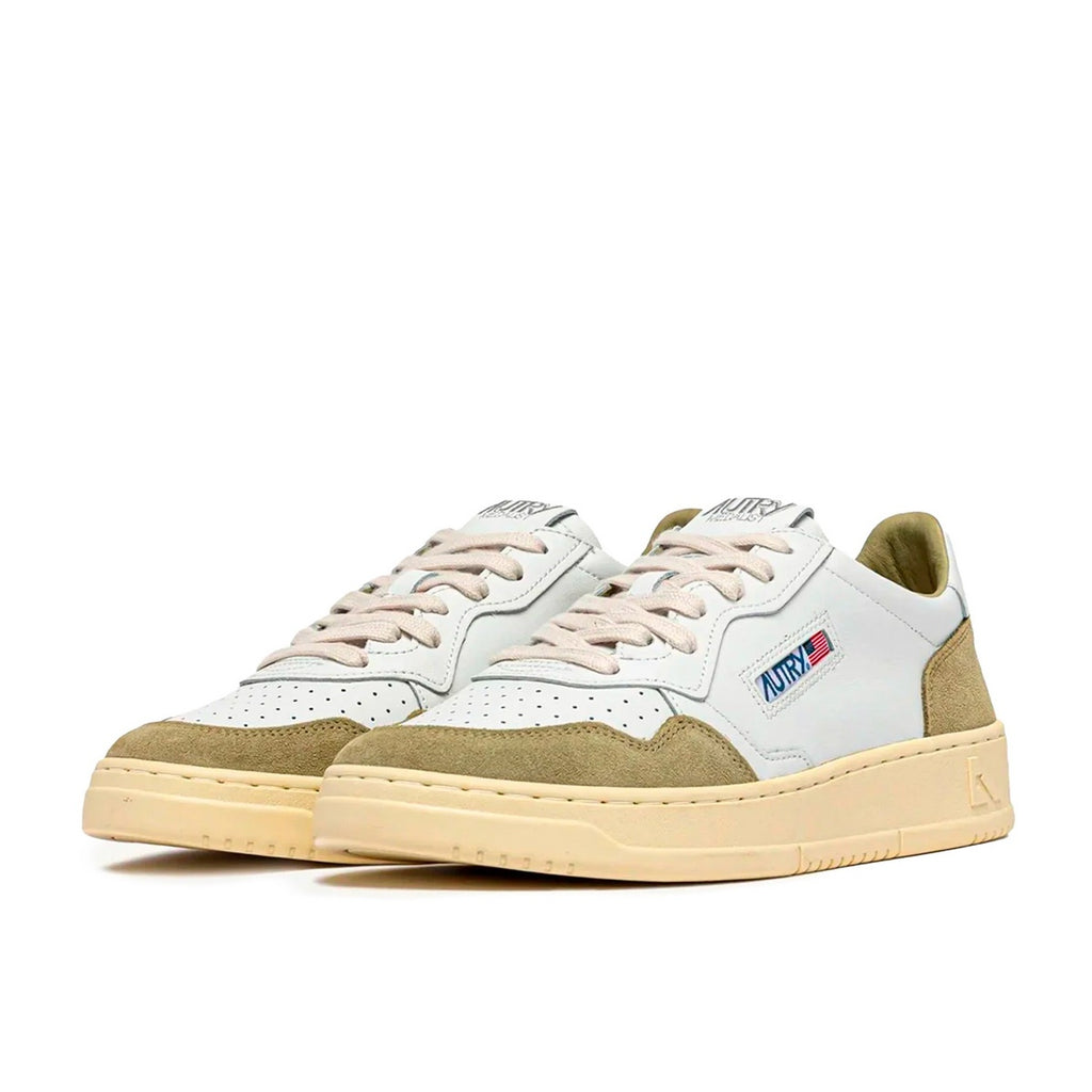 Autry Medalist Leather Low Sue White Greygn - White