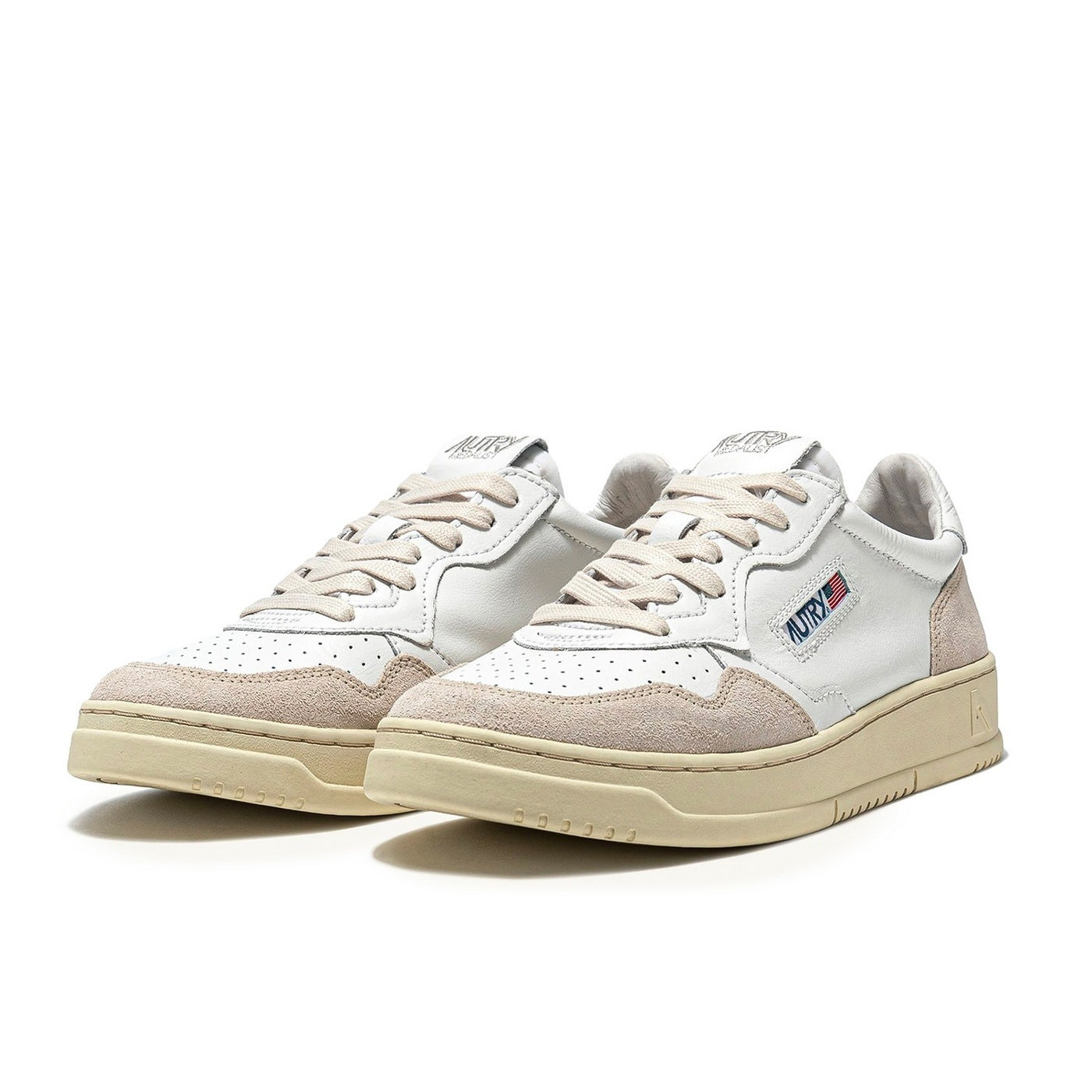 Autry Medalist Leather Low White Beige Suede (W) - Blanc