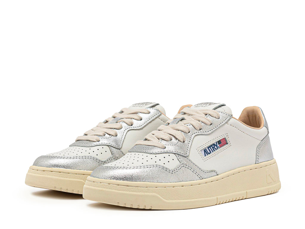 Autry Medalist Leather Low White Silver - Blanc