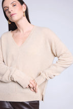 Pull Col V Oversize Coutures Aura - Beige Creme - Femme