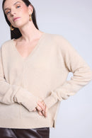 Pull Col V Oversize Coutures Aura - Beige Creme - Femme