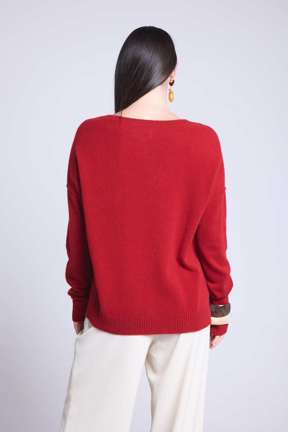 Oversize V-Neck Jumper Visible Seams Aura - Bordeaux Red - Women
