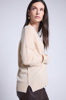 Pull Col V Oversize Coutures Aura - Beige Creme - Femme