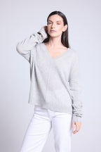 Pull Col V Oversize Coutures Aura - Gris Clair - Femme - 100% Cachemire