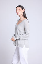 Pull Col V Oversize Coutures Aura - Gris Clair - Femme - 100% Cachemire