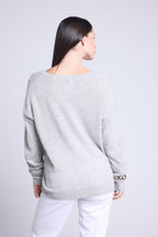 Pull Col V Oversize Coutures Aura - Gris Clair - Femme - 100% Cachemire