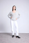 Pull Col V Oversize Coutures Aura - Gris Clair - Femme - 100% Cachemire