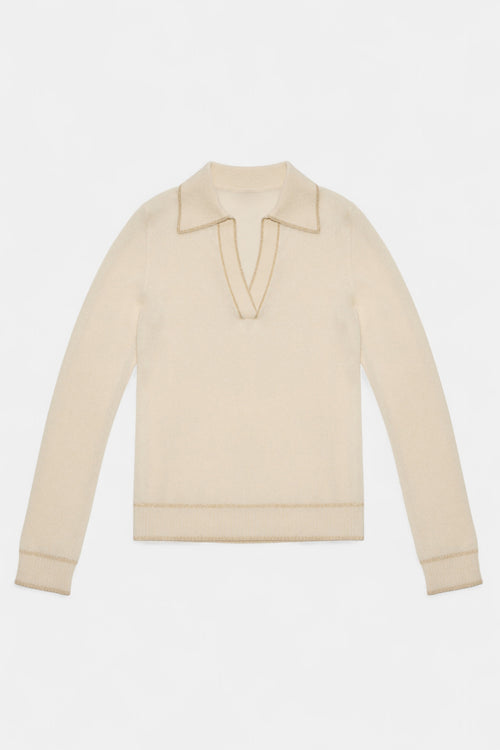 Pull Col Polo Aurore - Blanc Dore