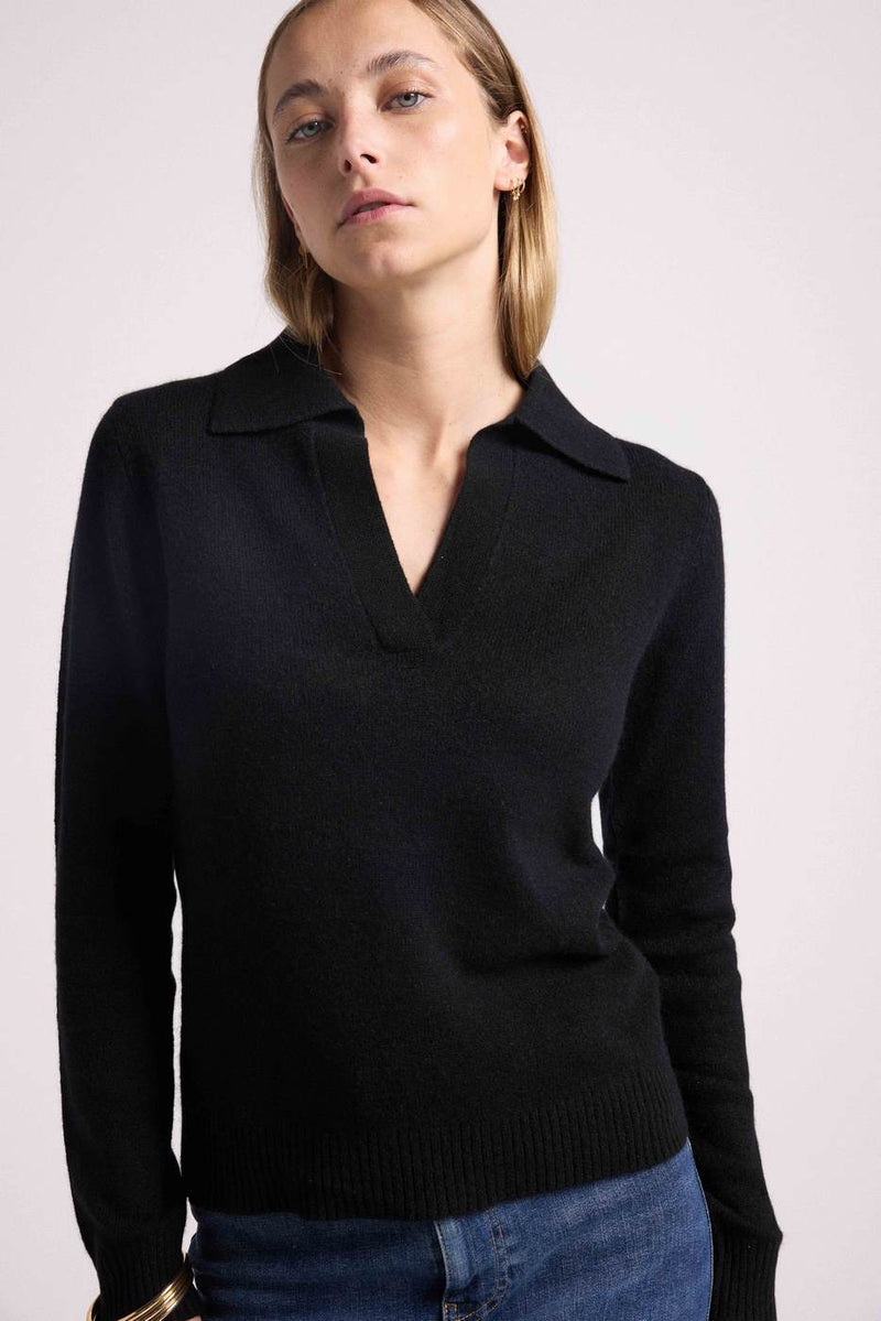 Pull Col Polo Aurore - Noir - 100% Cachemire Oeko-Tex - Femme