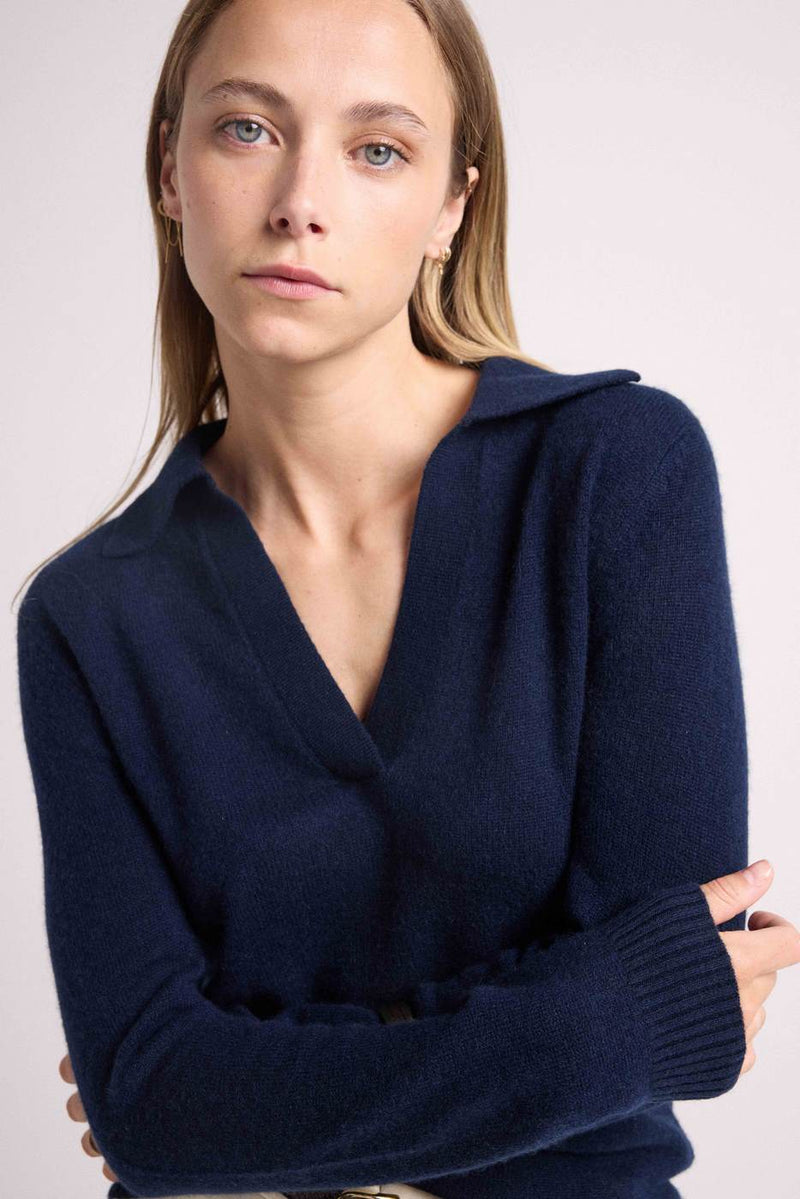 Pull Col Polo Aurore - Bleu Marine - 100% Cachemire Oeko-Tex - Femme