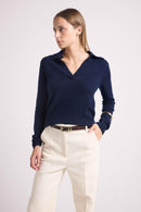 Pull Col Polo Aurore - Bleu Marine - 100% Cachemire Oeko-Tex - Femme