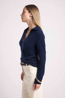 Pull Col Polo Aurore - Bleu Marine - 100% Cachemire Oeko-Tex - Femme