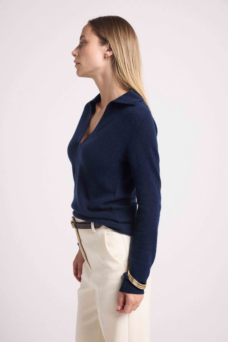 Pull Col Polo Aurore - Bleu Marine - 100% Cachemire Oeko-Tex - Femme