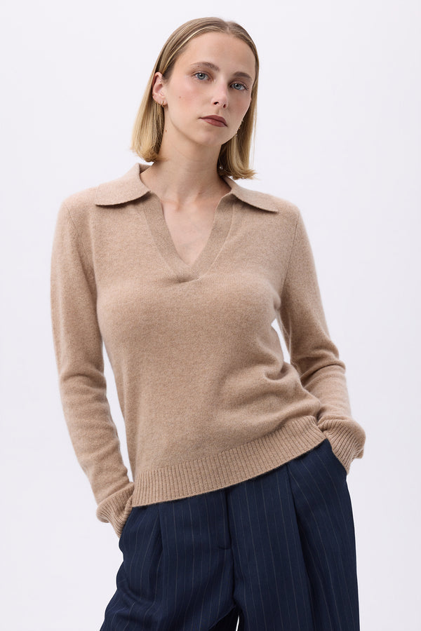 Pull Col Polo F Aurore - Beige Crème - Femme