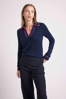 Pull Col Polo Aurore - Bleu Marine Rose Fluo